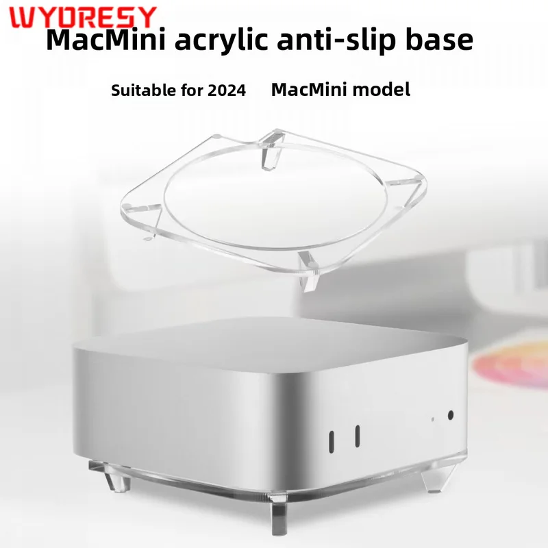 For Apple (Mac mini 2024 M4) host stand Clear acrylic desktop cradle holds square compact host and lifts unit upward to boost