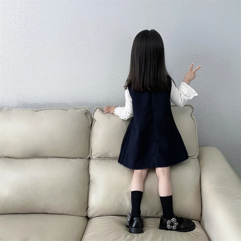 2024Autumn New Children\'s Clothing Girls\' Preppy Style Dress Korean Style Children Western Style Shirt Skirt Two-Piece Set