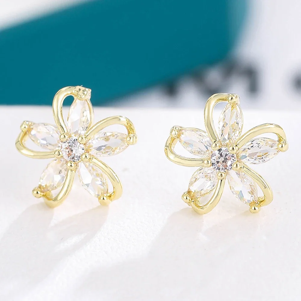 Summer Flower Stud Earrings Pinwheel Zirconia Delicate Fashion Earings Design Super Flash Feeling Earring Jewelry for Women image 4