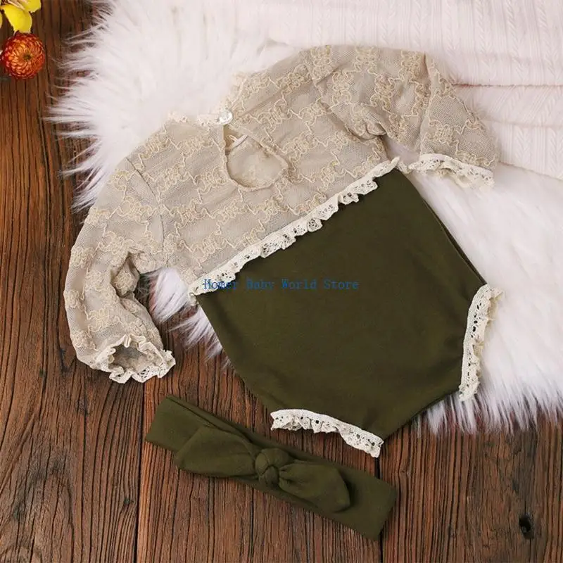 B2QD Baby Princess Lace Romper Hairband Phemsuit Set 0-3m Infant Girls Girls Outfit