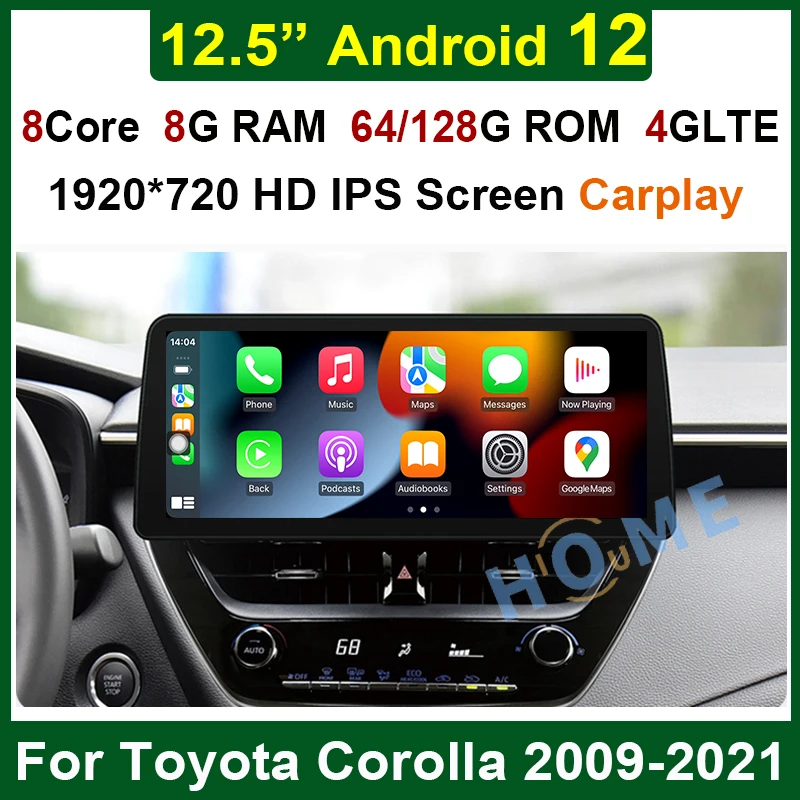 

12.5" Car Multimedia Player Android 12 128G GPS Navigation For Toyota Corolla Railing Lingshang Asia Lion 2019 -2021 Auto Stereo