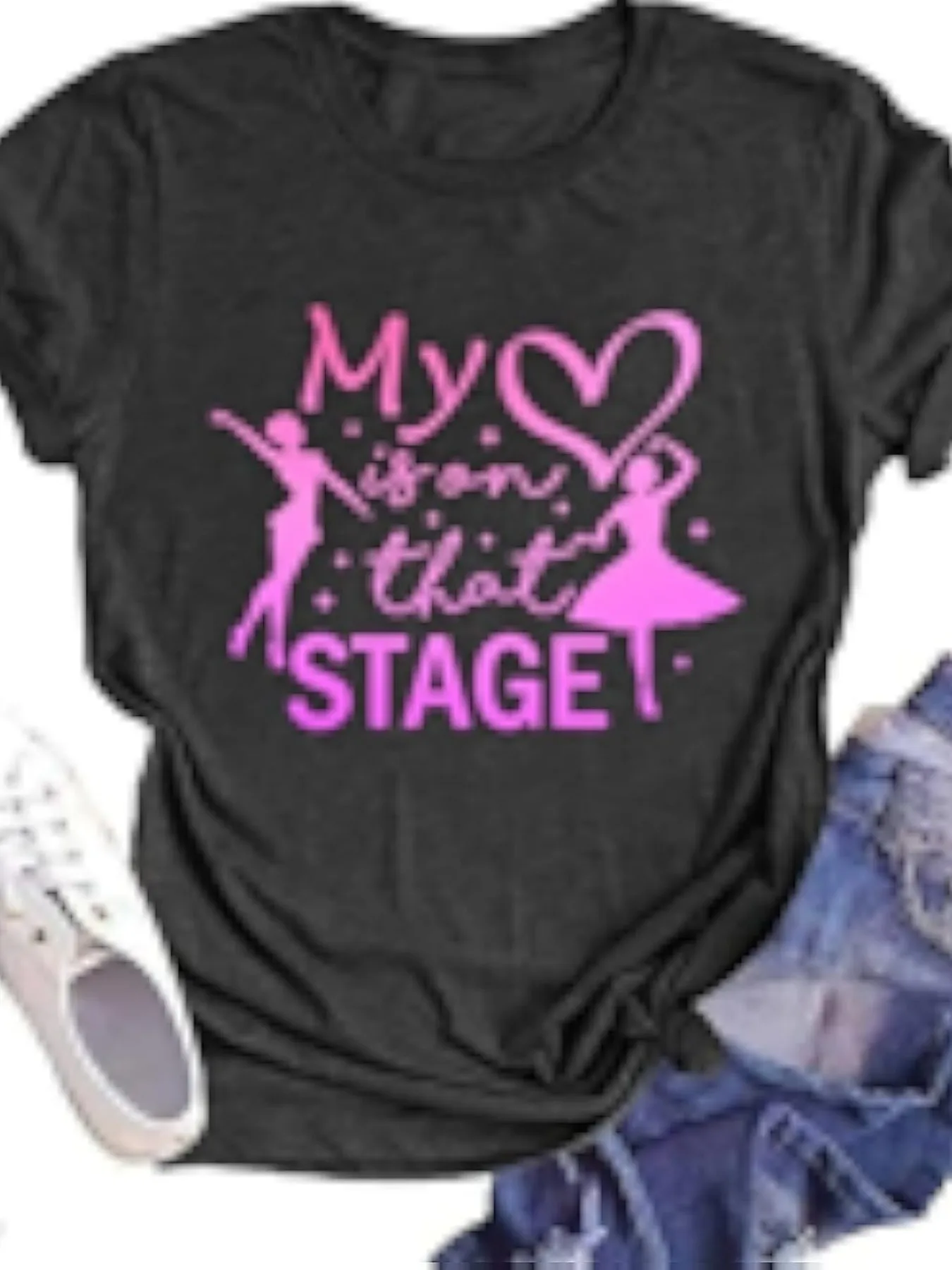 

plus size women's short sleeve T-shirt My Heart Is On That Stage Daily comfortable versatile style summer outfit women's