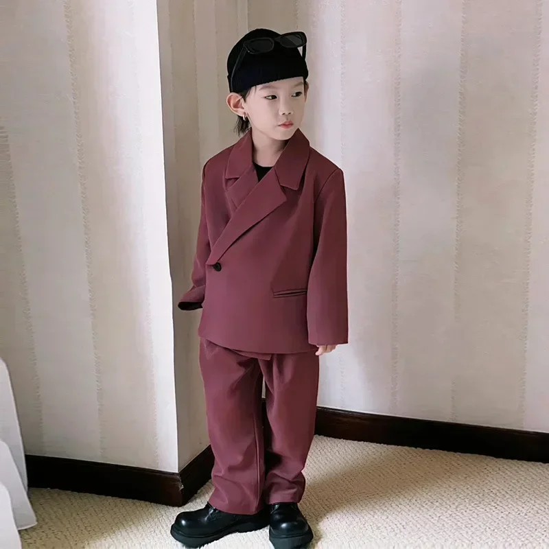 Suit for Boys Grey Casual Flower Child Wedding Costume Handsome Teens School Uniform Blazers Clothes Set Kids Jazz Dance Outfits
