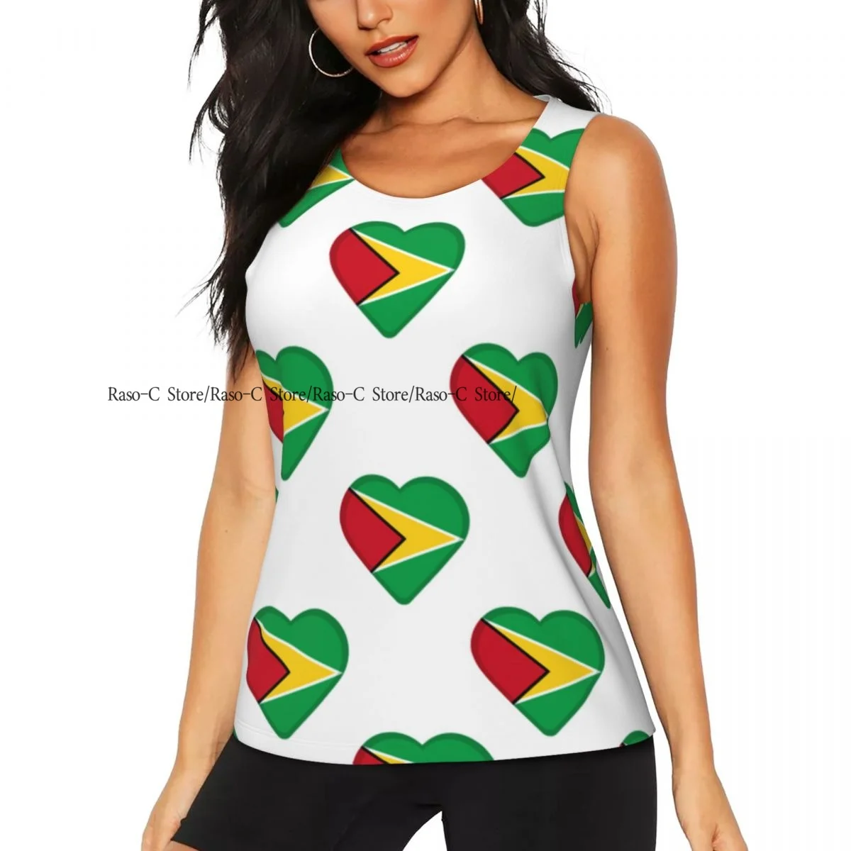 Women Sport tank Tops Loose Yoga Tops Quick Dry Workout Sport Tops Guyana Flag Hearts Fitness Sport Yoga Shirt