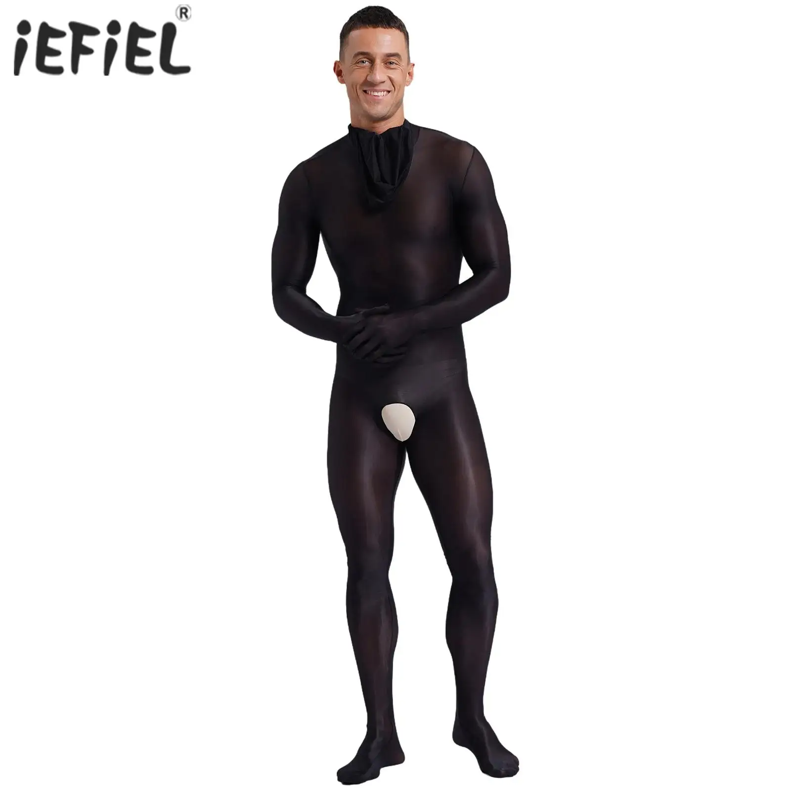 

Mens Glossy Jumpsuit Full Body Exotic Teddies Stretchy Tights Crotchless Back Zipper See-Through Bodystocking Tempting Nightwear