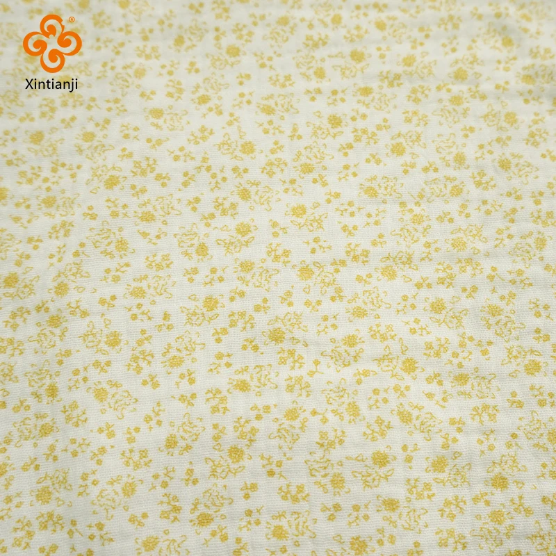 135x50cm doppio tessuto di garza Crepe 100% cotone morbido tessuto per bambini cucito fai da te abbigliamento giallo floreale traspirante Texture