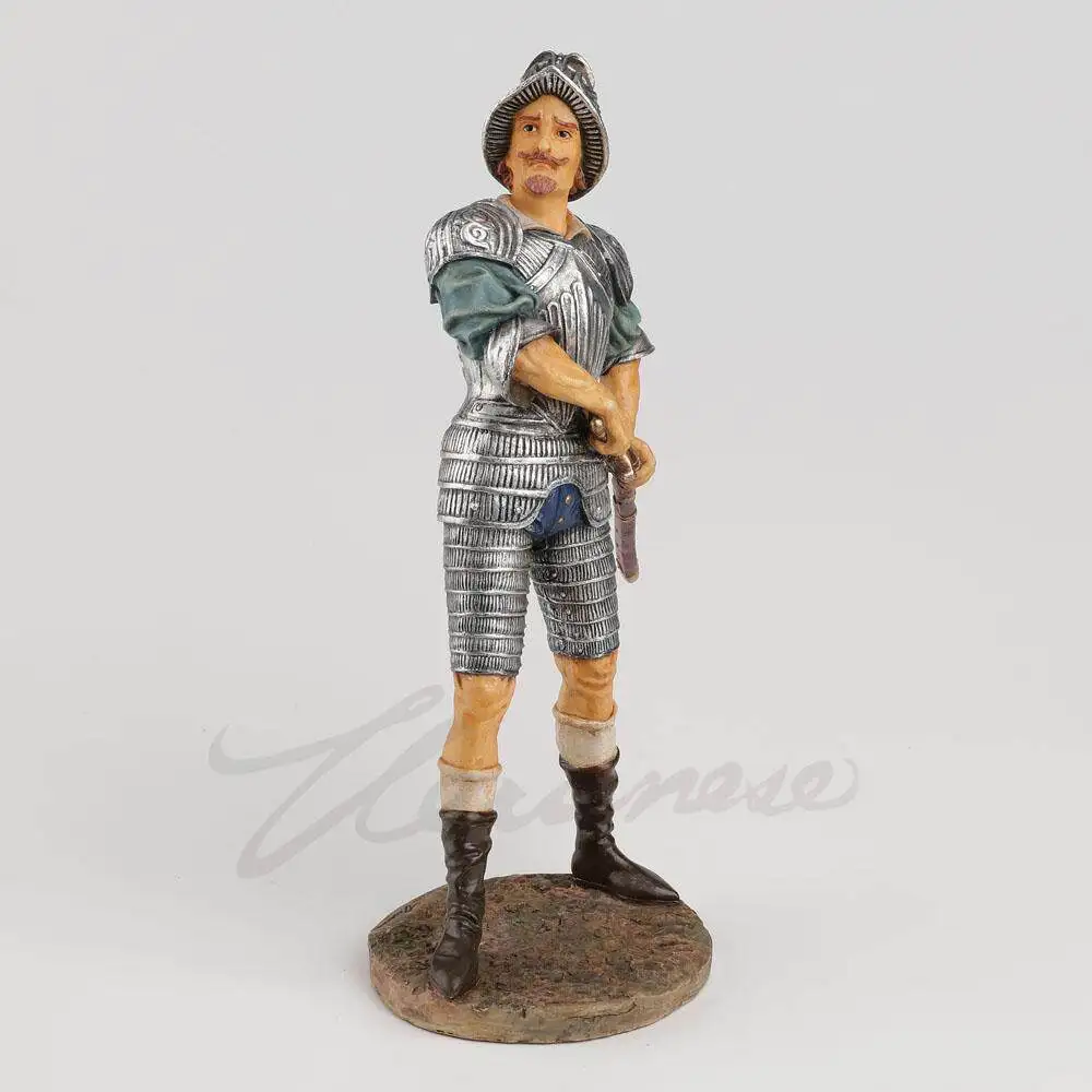 Spanish Conquistador Resin Statue Medieval Explorer Soldier Figurine Full Suit of Armor Historical Sculpture Home Decoration
