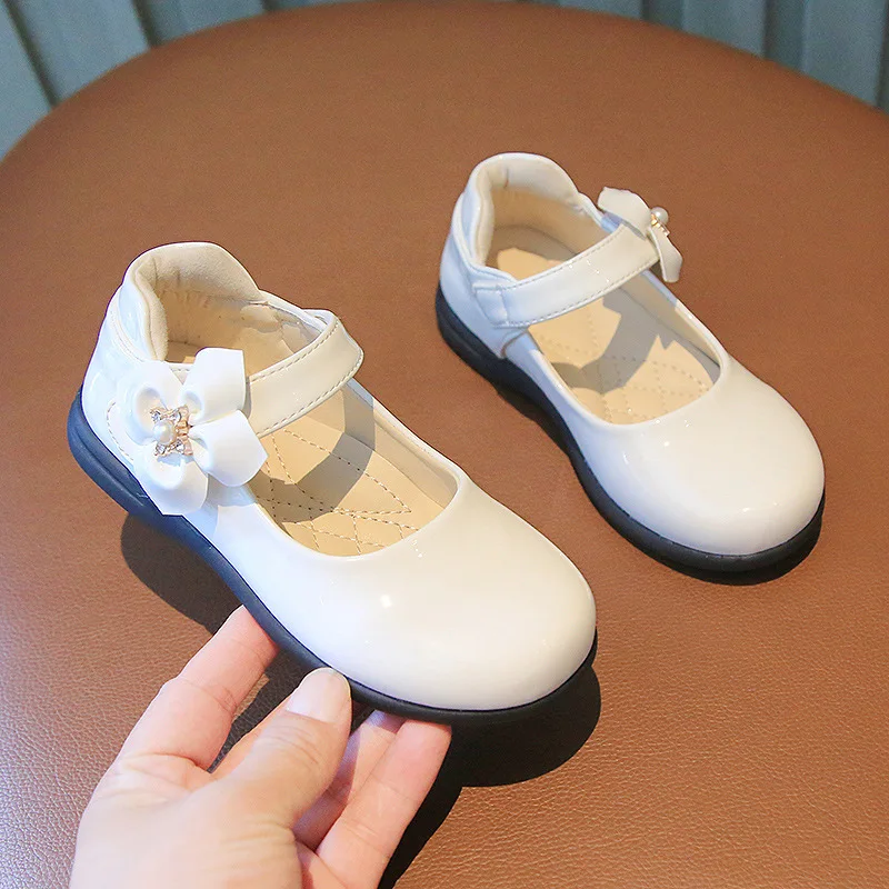 Spring Autumn Girls Leather Shoes Fashion Flower Pearl Little Girl Shoes Kids Princess Shoes Children Party Shoes