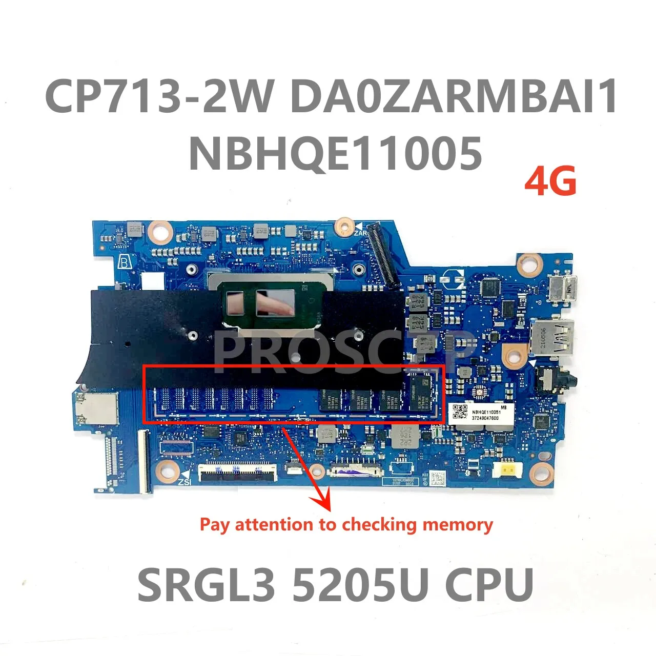 DA0ZARMBAI1 With 5205U / I3-10110U / I7-10510U CPU Mainboard For Acer CP713-2W Laptop Motherboard 4GB / 8GB / 16GB 100%Tested OK