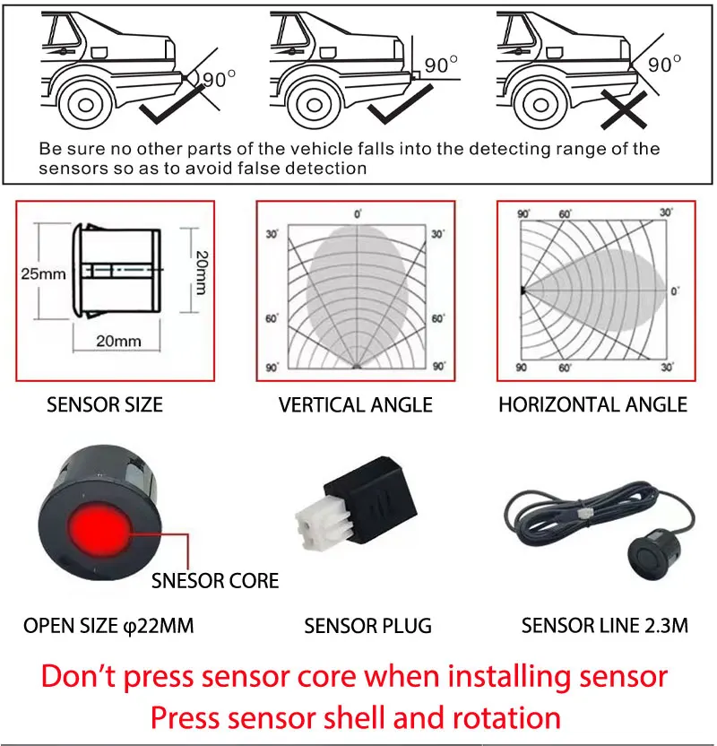 8-Sensor LED-Streifen Parkradar, 5 Sprachoptionen (EN/RU/ES/TR/Beep), 22mm Sensoren & 12-Farben-Display für Sicheres Rückwärtsfahren – Detail 11