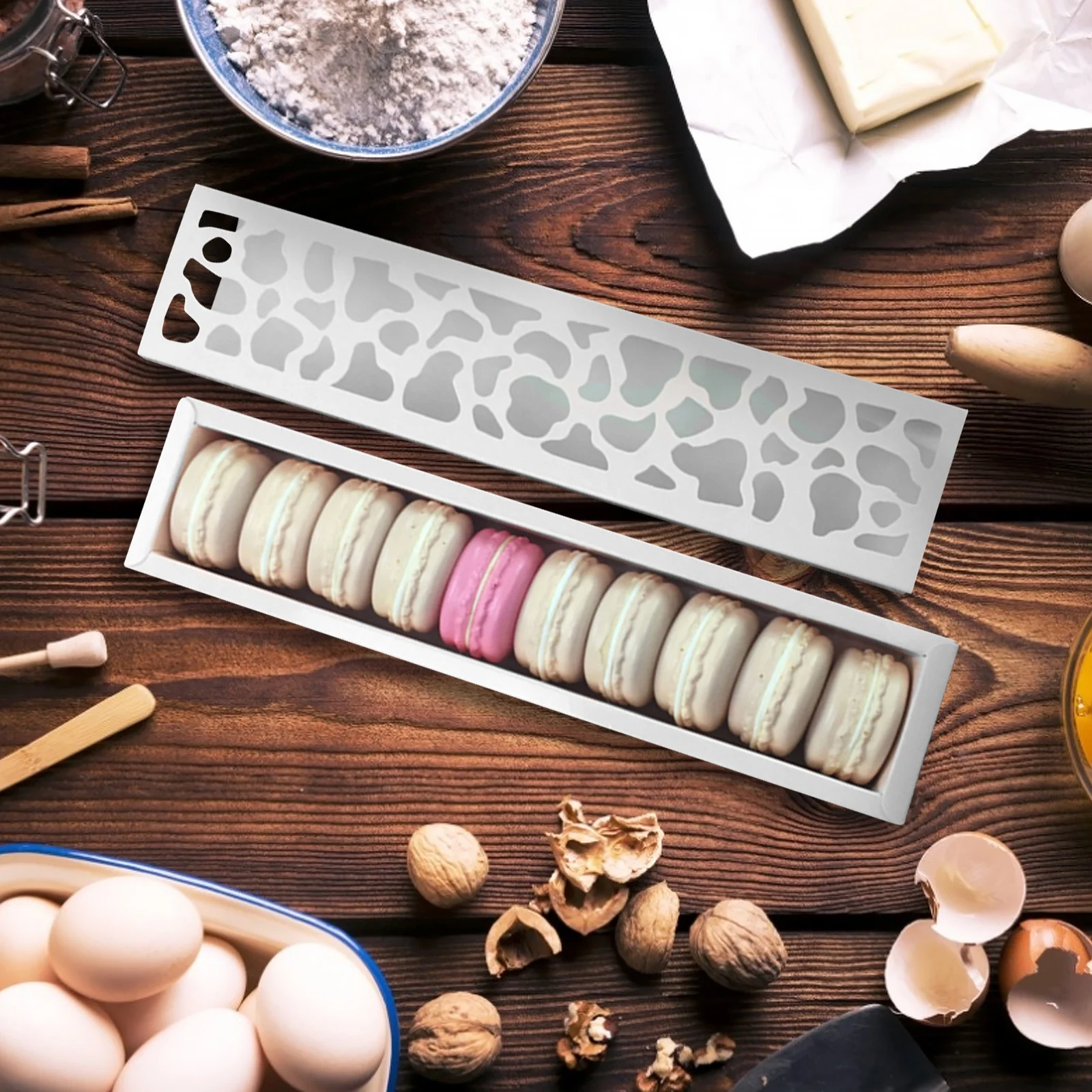 10 szt. Dekoracyjne papierowe pudełka na makaroniki, grube, spożywcze, do pakowania deserów, na urodziny, baby shower, do piekarni, na ciasteczka.