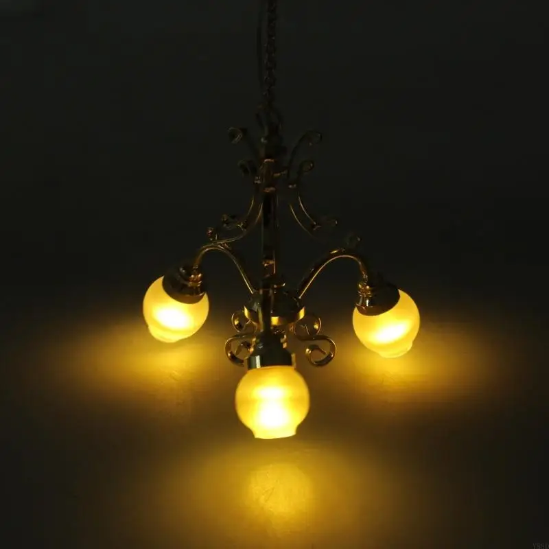 Y88D 샹들리에 침실 천장 램프 미니어처 가구 모델 인형 주택 액세서리 현실적인 조명 장난감 플레이 세트 1:12