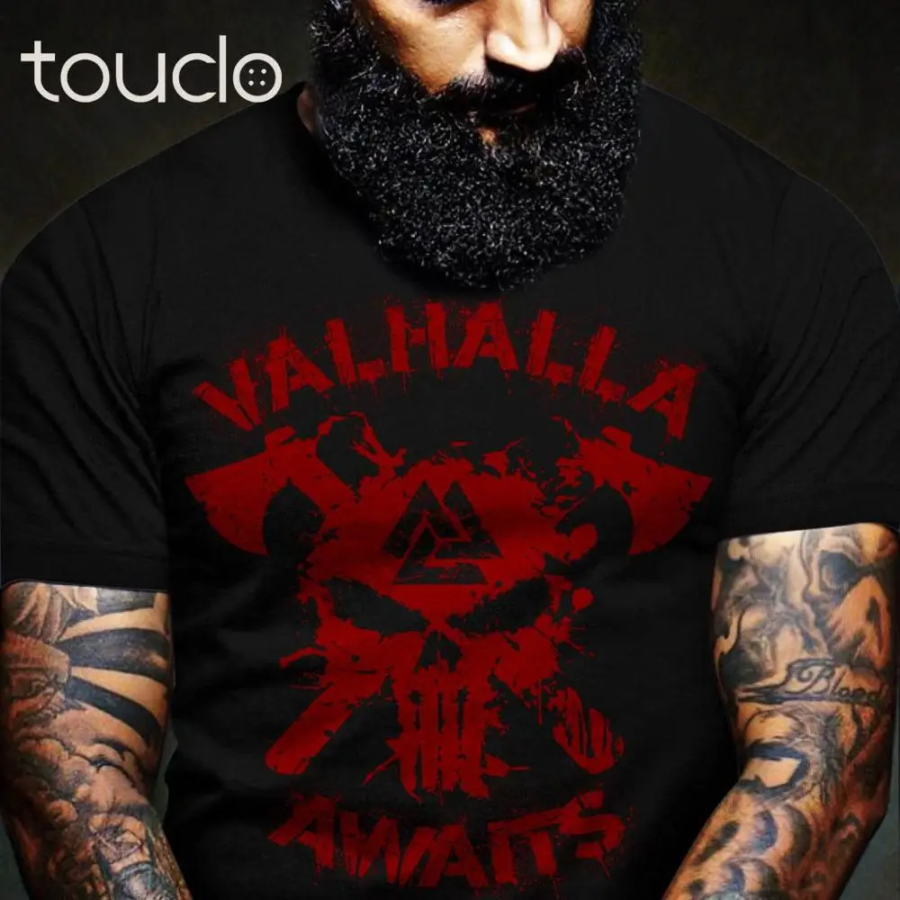 Awesome Skull Valhalla Awaits Men T Shirt Cotton t-shirts for women