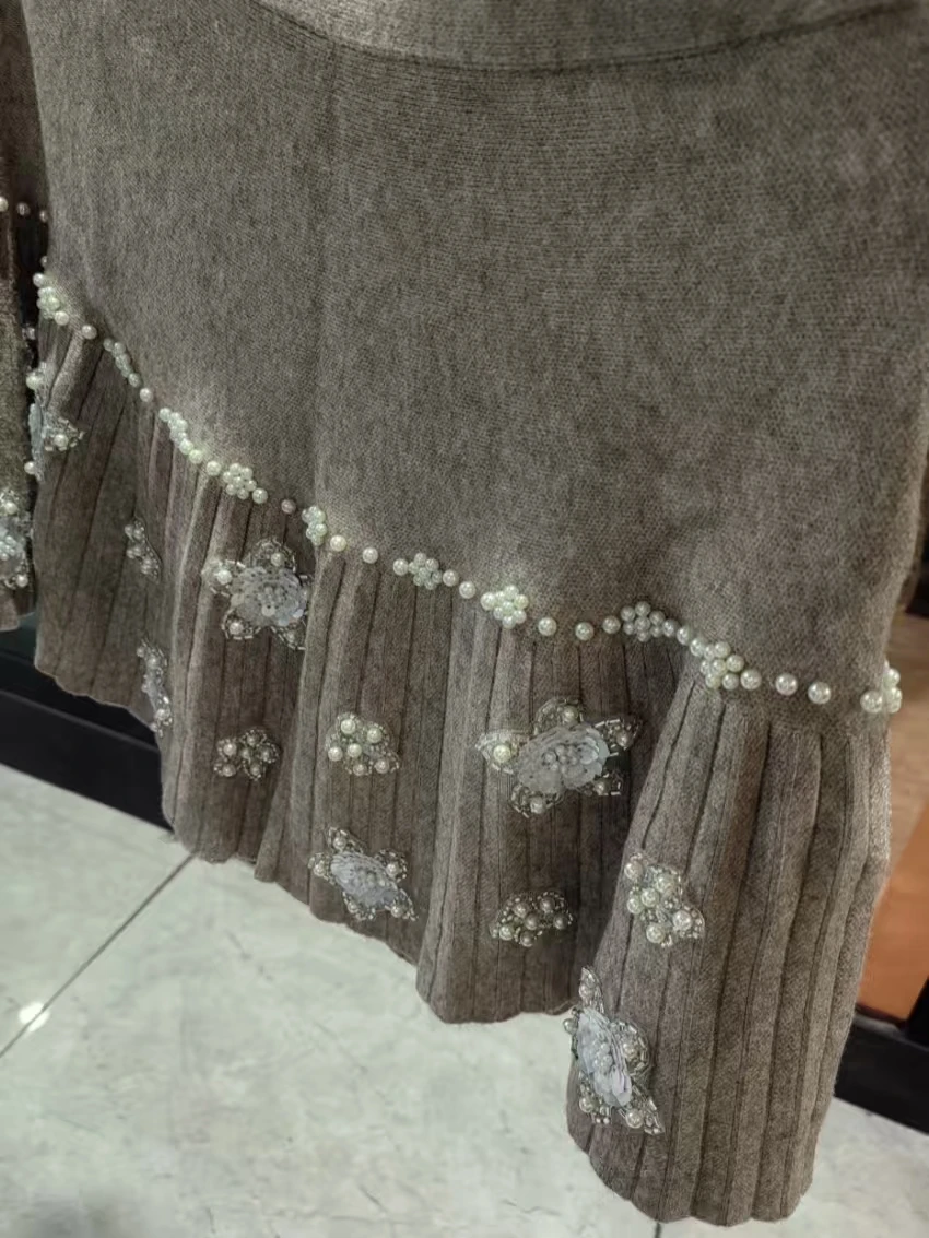 

3D Flowers Embroidered Flares Autumn Spring Knitted Mini Skirts for Women Knitwear Short Skirt Woman Clothes faldas Woman Skirts