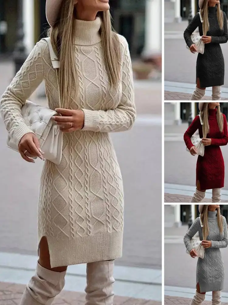 

Slim Fit High Collar Sweater Dr Women's Skirt Long Sve Street Sle mid Waist Other Material Summer Casual Faion