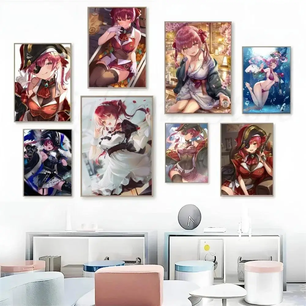 Houshou Marine Hololive Vtuber Anime Poster  Waterproof Wall Art for Coffee House Bar Game Room Decor  pc HighQuality Print Stic