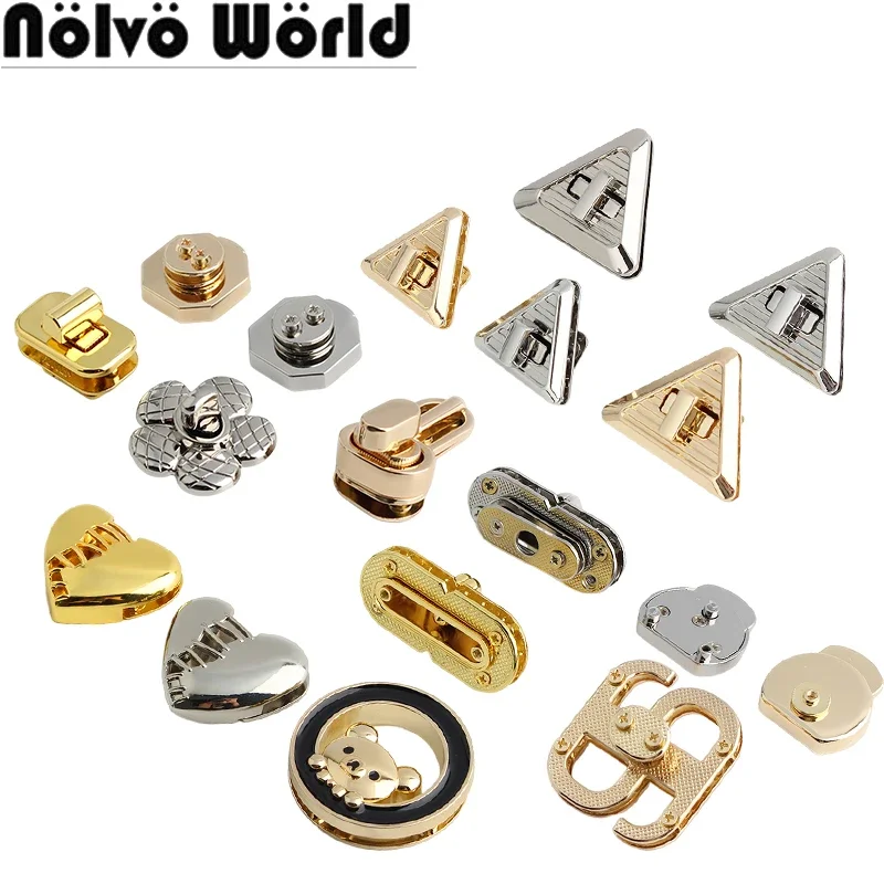 

Round/Heart Metal Bags Locks Buckles Twist Turn Lock For Replacement Purse Bags Handbag Closure Clasps Press Lock Accessories