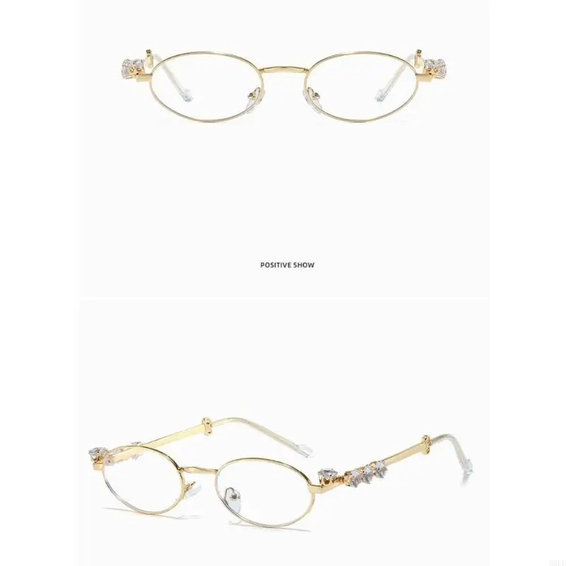 50LE Metal Oval Frame Frame Sunglasses Rhinestons