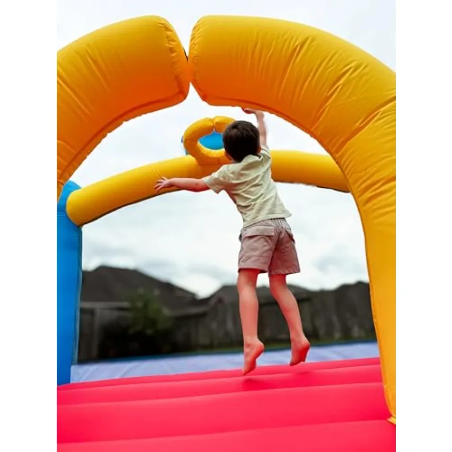 12フィートx8.8フィートの屋外用バウンスハウス用デュアルレーンバウンスハウススライドコンボ、デュアルレーン障害物アーチ付きインフレータブルバウンスハウス