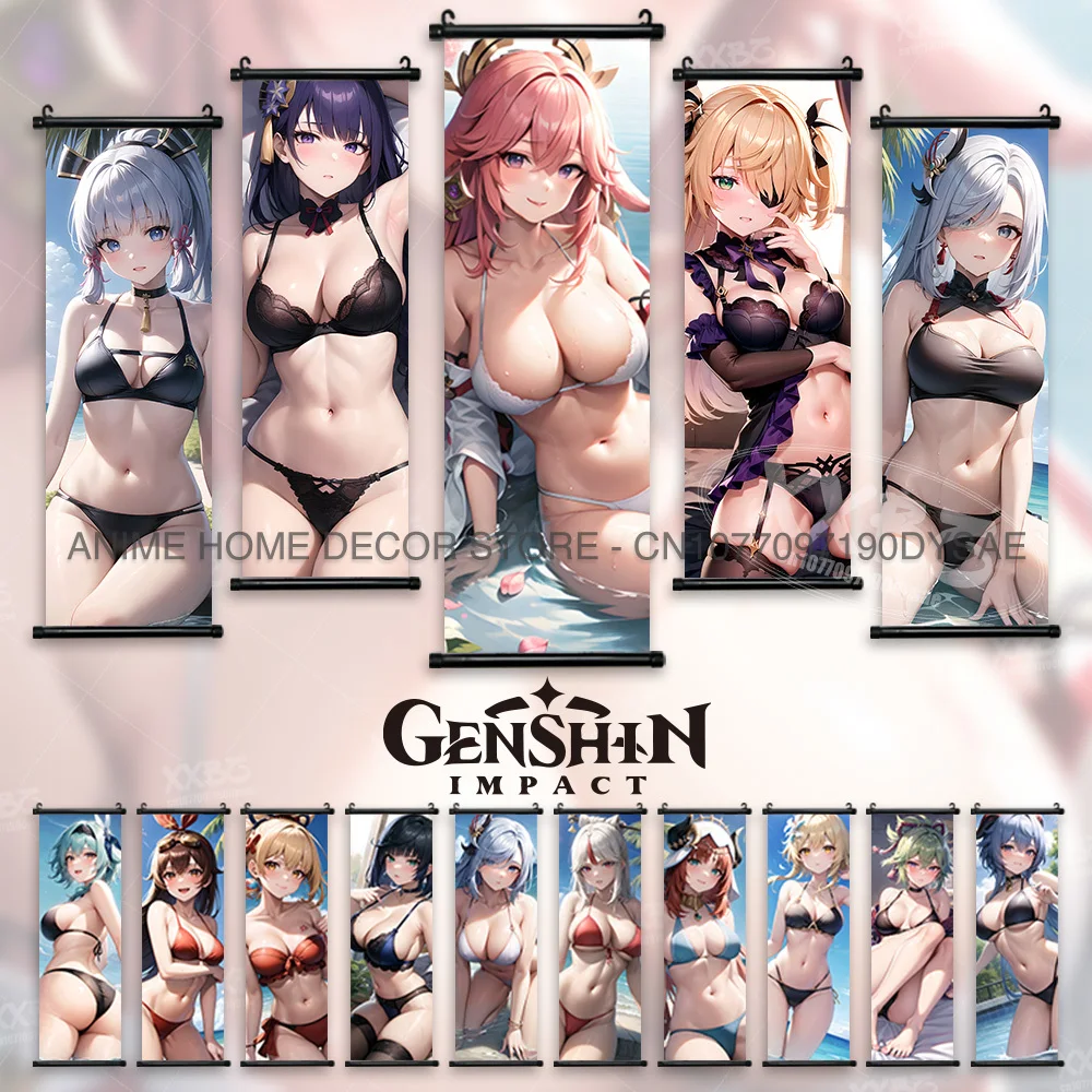 

Genshin Impact Posters Swimsuit Anime Girl Scrolls Picture Kaedehara Kazuha Wall Artwork Home Decoration Game Hanging Paintings