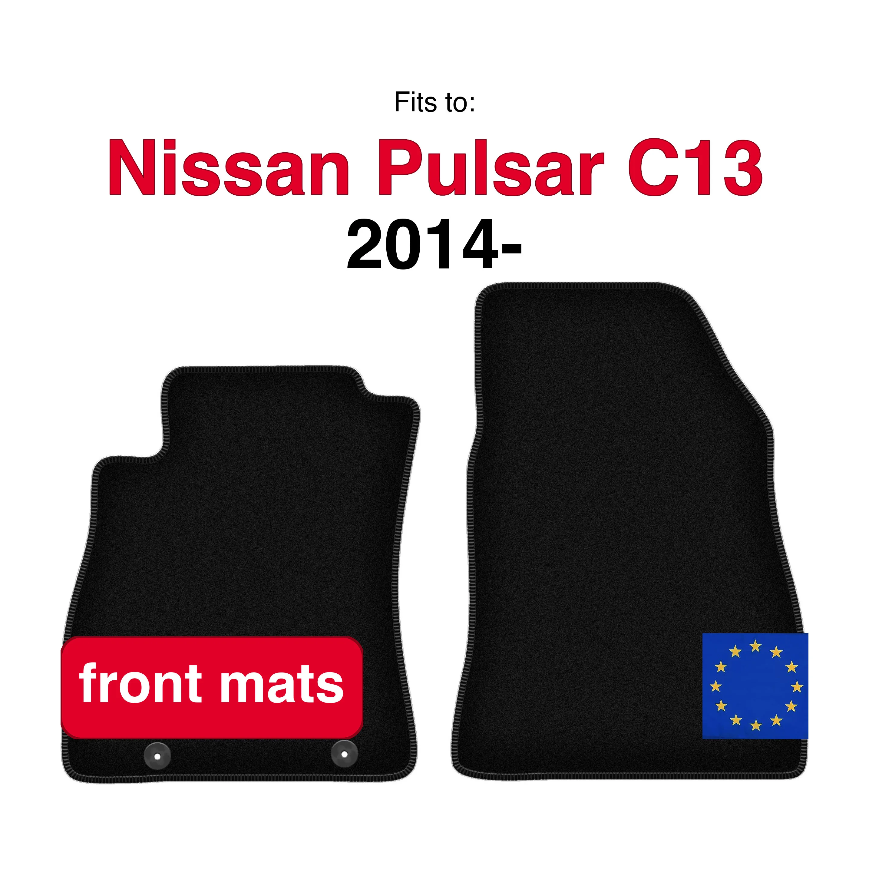 Image of Velours-Fußmatten vorne für Nissan Pulsar C13 Schrägheck (2014-) – Schwarz (2 Stück) Set Fußmatten vorne für Autos