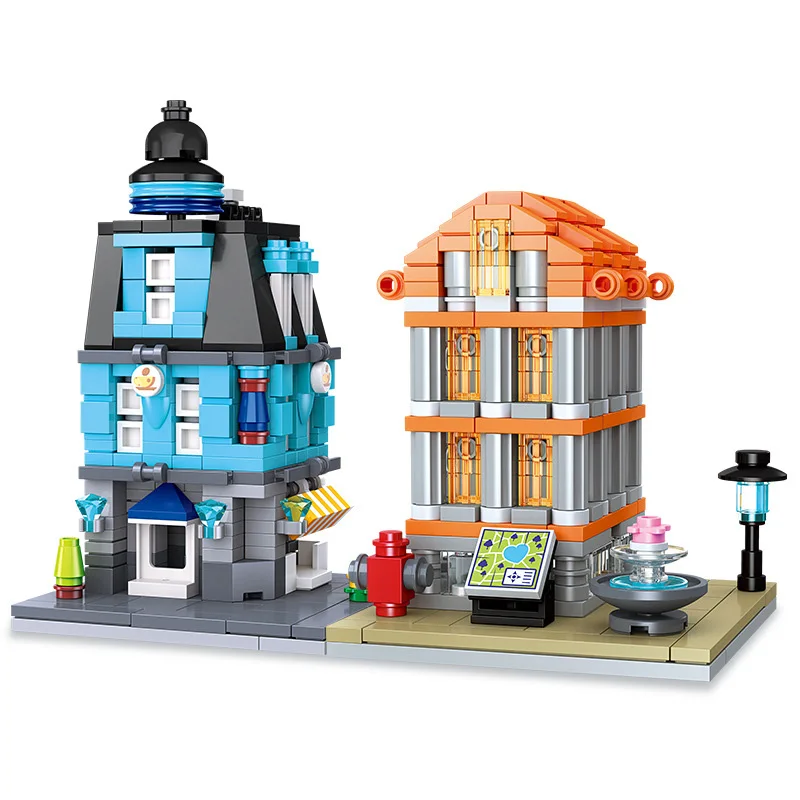 

Creative Mini Street View Town Cafe Shopping Mall Library Building Blocks Bricks Christmas Toys