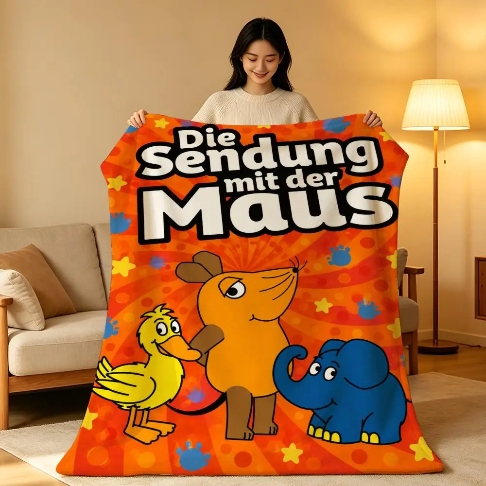 Cartoon D-Die Sendung mit der Maus German Learning Throw Soft Warm Flannel Blanket Lightweight for Sofa Bed Couch Travel Adults