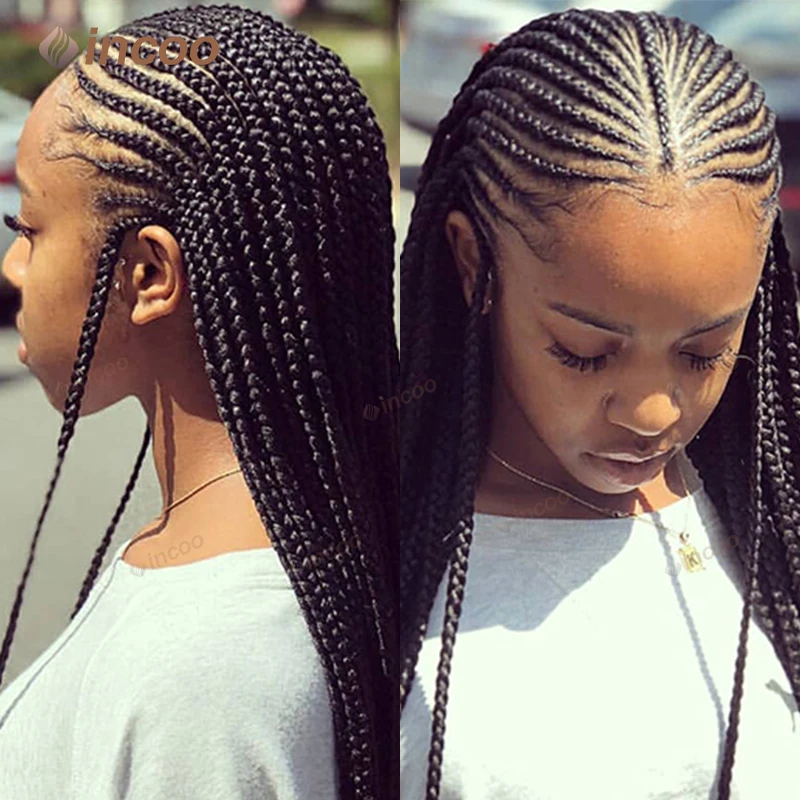 

36" Synthetic Lace Front Wig Cornrow Braided Wigs For Black Women Knotless Box Cornrow Braids Hair 13×8 Lace Wig Braid African