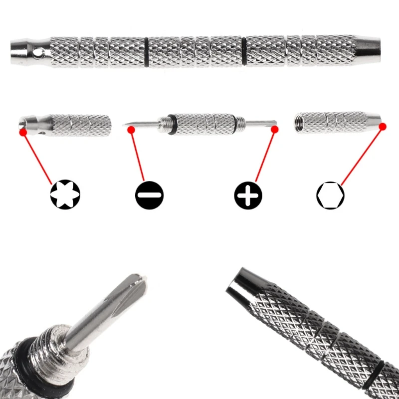 Cacciavite 4 in 1 Strumenti riparazione per occhiali da orologio Mini portatili in acciaio alluminio