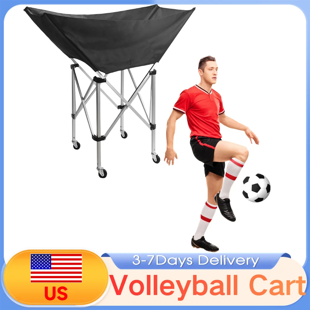 

28 Ball Capacity Collapsible Hammock Ball Cart Volleyball Cart with Wheels Ball Holder with Carry Bag Volleyball Training Equipm