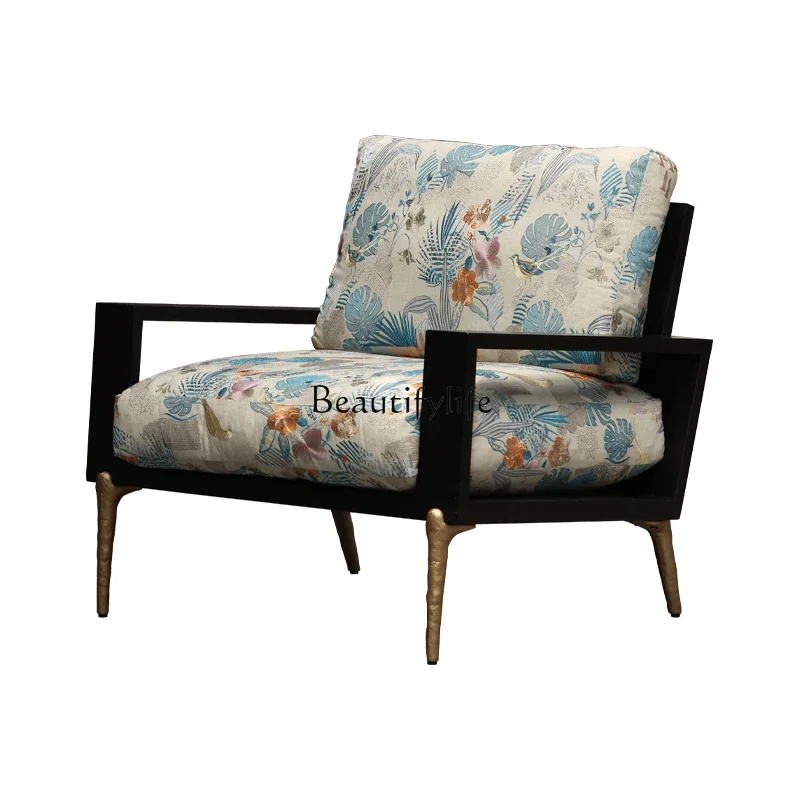 

XX39American Country Cast Iron Leg Solid Wood Embroidered Fabric Single Sofa