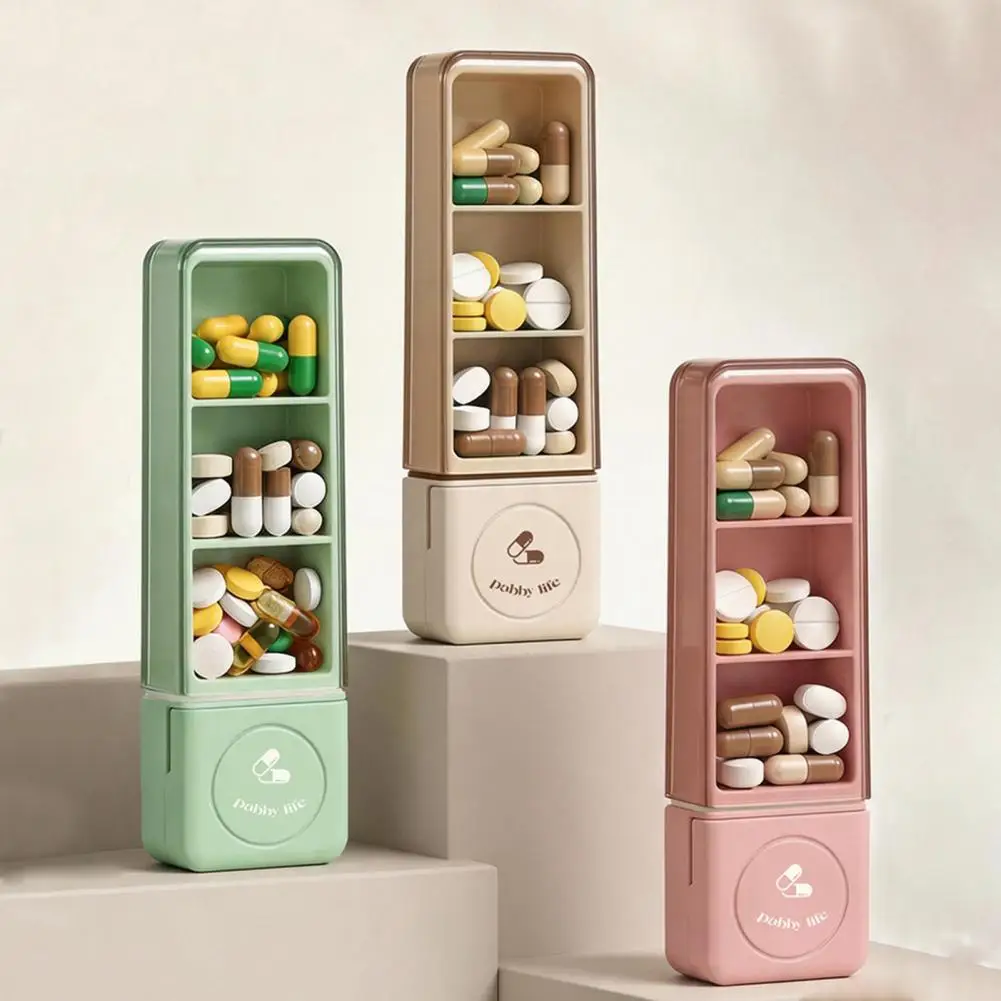 Moisture Proof Pill Box Pill Splitter for Small Tablets Moisture-proof 3-compartment Pill Box with Sharp Stainless for Travel