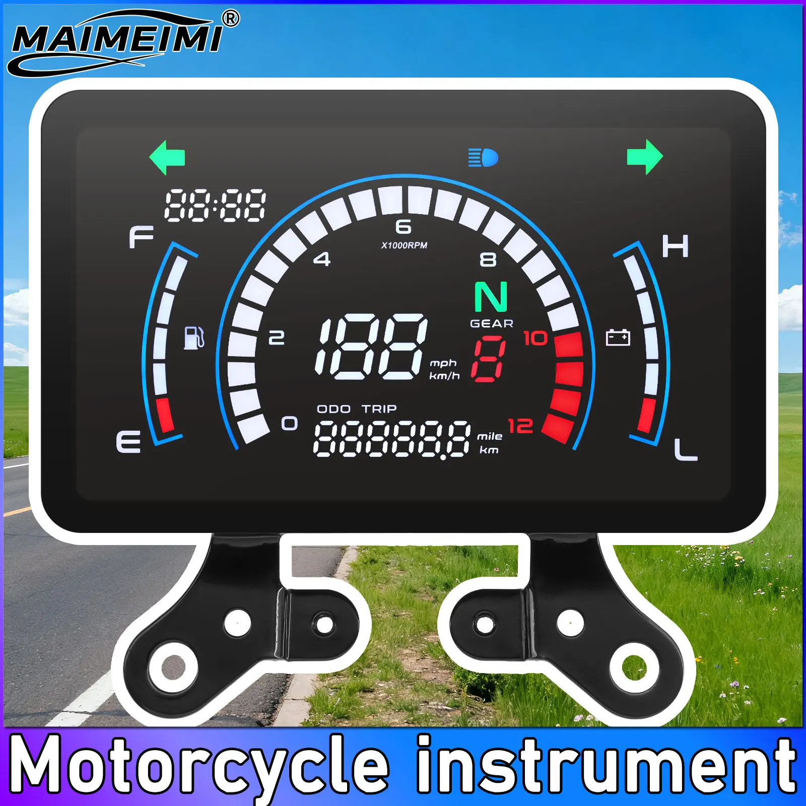 QC for 1, 2, 4 Cylinders Motorcycle Tachometer Speedometer + Bracket Digital Board Dash Motorbike Speed Meter 0-12000 RPM Odomet