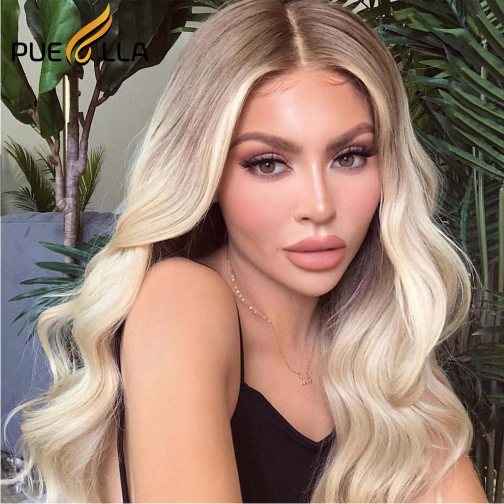 Lace Fron Wig 13x6 rambut manusia 13x4 renda depan Wig Platinum pirang Ombre Wig rambut Brasil untuk wanita renda transparan Wig