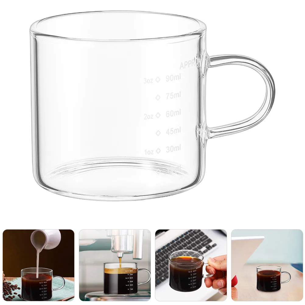 

Glass Coffee Mug with Scale Clear Beverage Measuring Cup Hot Cold Resistant Kitchen Bar 16oz Glass Water Mug
