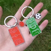 Creative Football Field Keychain Metal Soccers Basketball Pendents Team Fans Sports Souvenir Gifts Man Car Key Holder Accessory