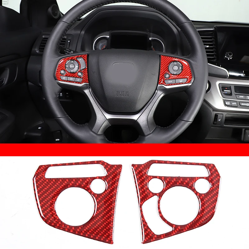 

For Honda Pilot 2015-2022 Car Steering Wheel Button Decorative Frame Sticker Soft Carbon Fiber Interior Accessories 2 Pcs