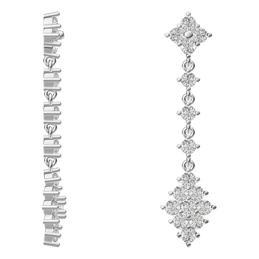 14k White Gold 3.84ctw Round Cut DEF Color VS-VVS CVD HPHT Lab-Created Diamond Line Tassel Earrings  For Women