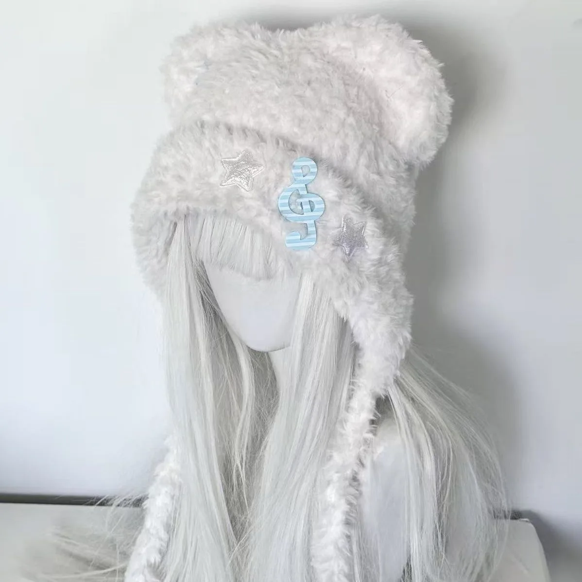 Kawaii Japanese Girl Hat Harajuku Bear Ear Caps Y2K Gothic Punk Warm Star Music Note Bow Knitted Hat Keep Warm Scarf Beanie