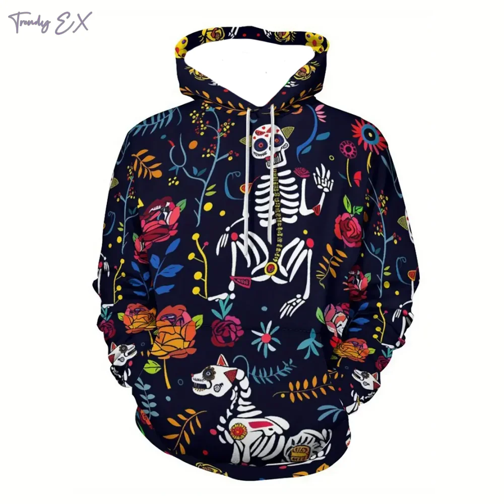 Felpe per uomo stile Punk 3D Skull stampe digitali felpe con cappuccio Street Fashion tasca a marsupio manica lunga abbigliamento sportivo da uomo