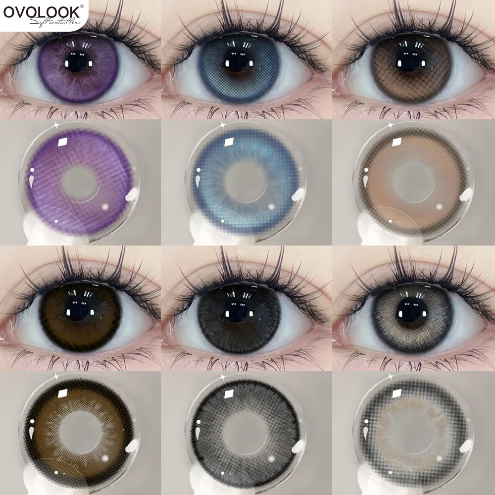OVOLOOK-2PCS Miopia Beleza Lentes de Contato Coloridas Roxo Lente de Maquiagem de Halloween Moda Alunos Lentes de Olho Grande Lente Azul Natural