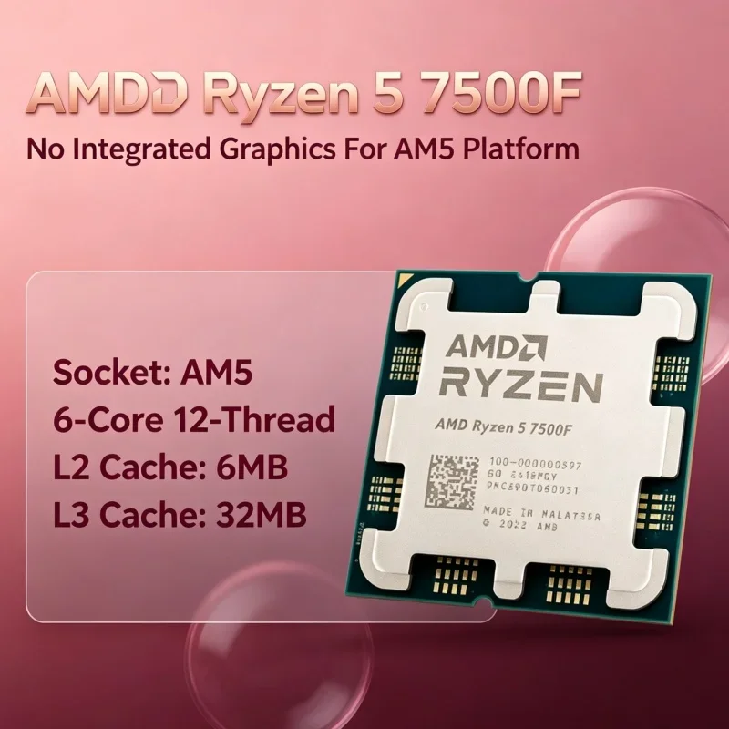 CPU R5 7500F AM5 Socket 6 Core 12 Thread 32MB L3 3.7GHz 5.0GHz Processor Lot  for PC