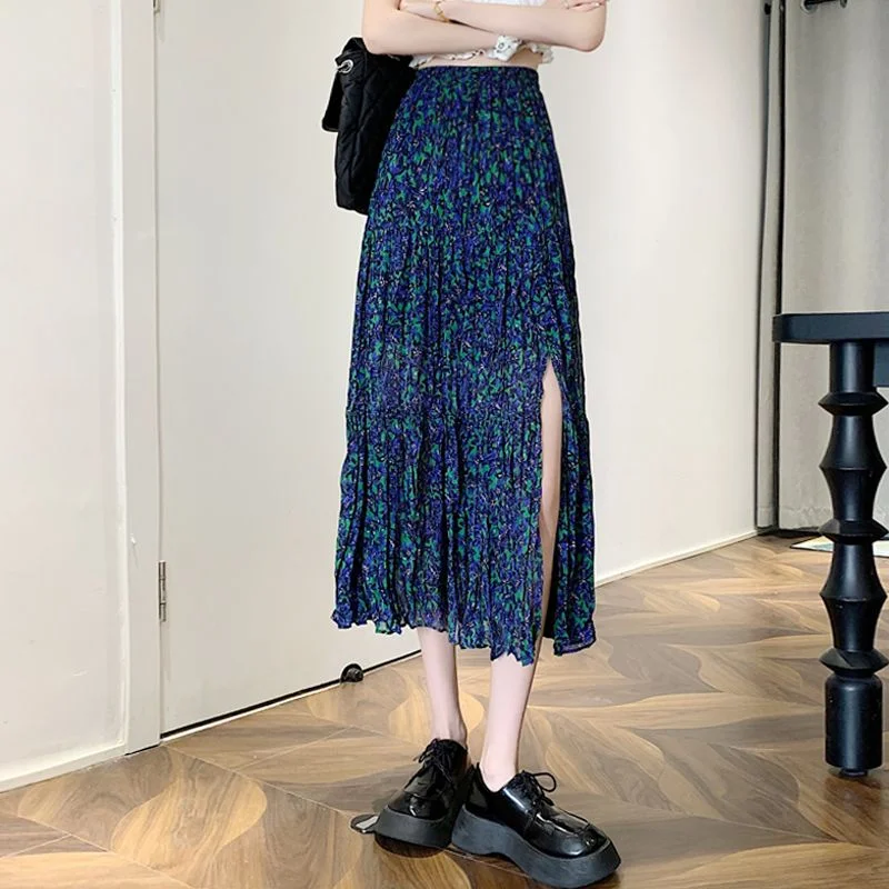 

Summer Half Skirt Women's Fashion High Waist Retro A-line Skirt Sexy Split Office Tight Pleated Skirt 2023 Black New