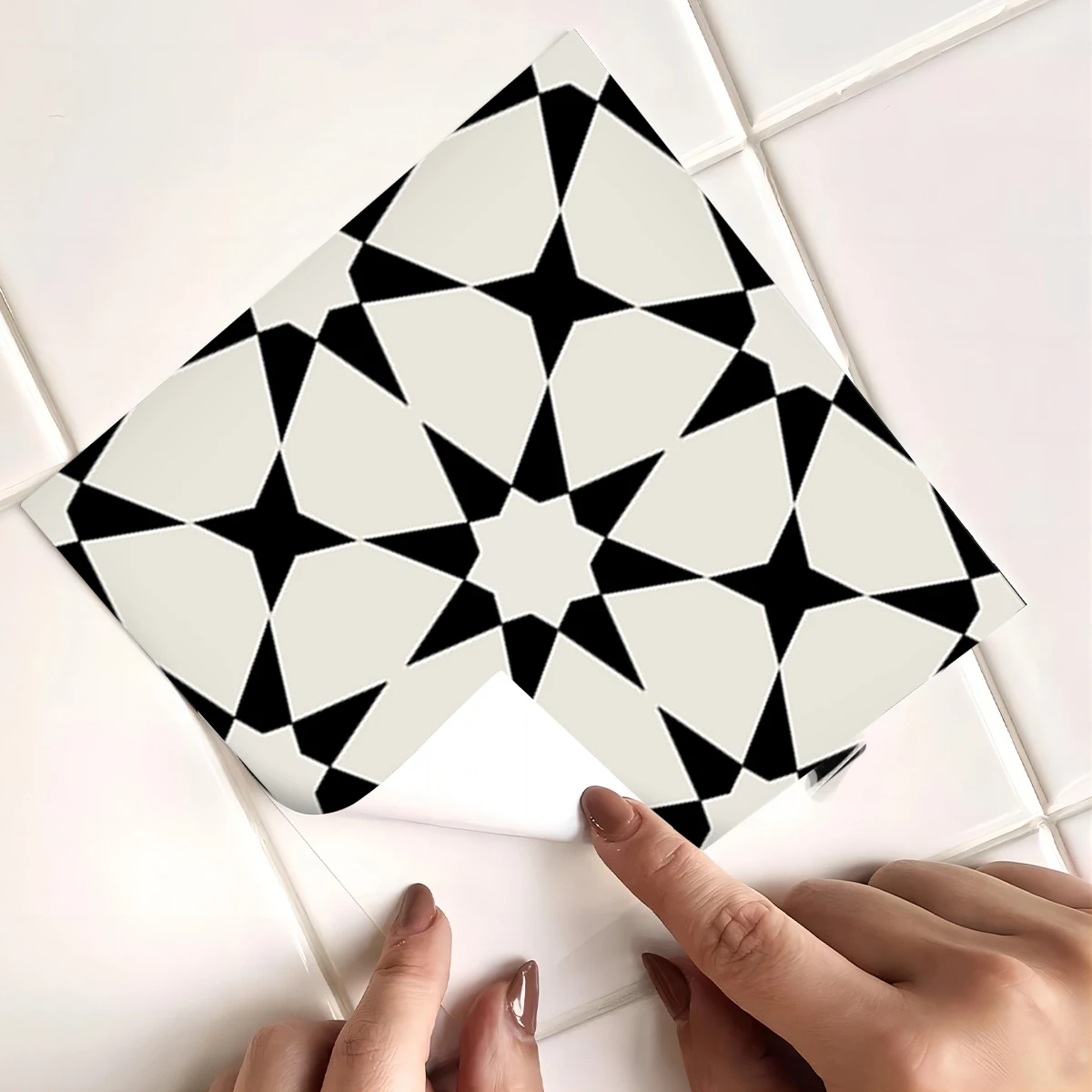 9PCS Scandinavian Style Self-adhesive Waterproof Floor Stickers Home Decoration Black Star Printed Pattern Non-slip Floor Tile S