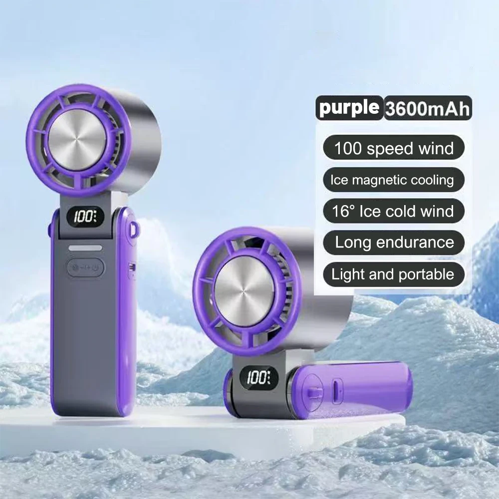 

3600mAh Rechargeable Electric Handheld Fan 100 Speeds Adjustable Portable Outdoor Foldable Mini Air Cooling Turbo Fan