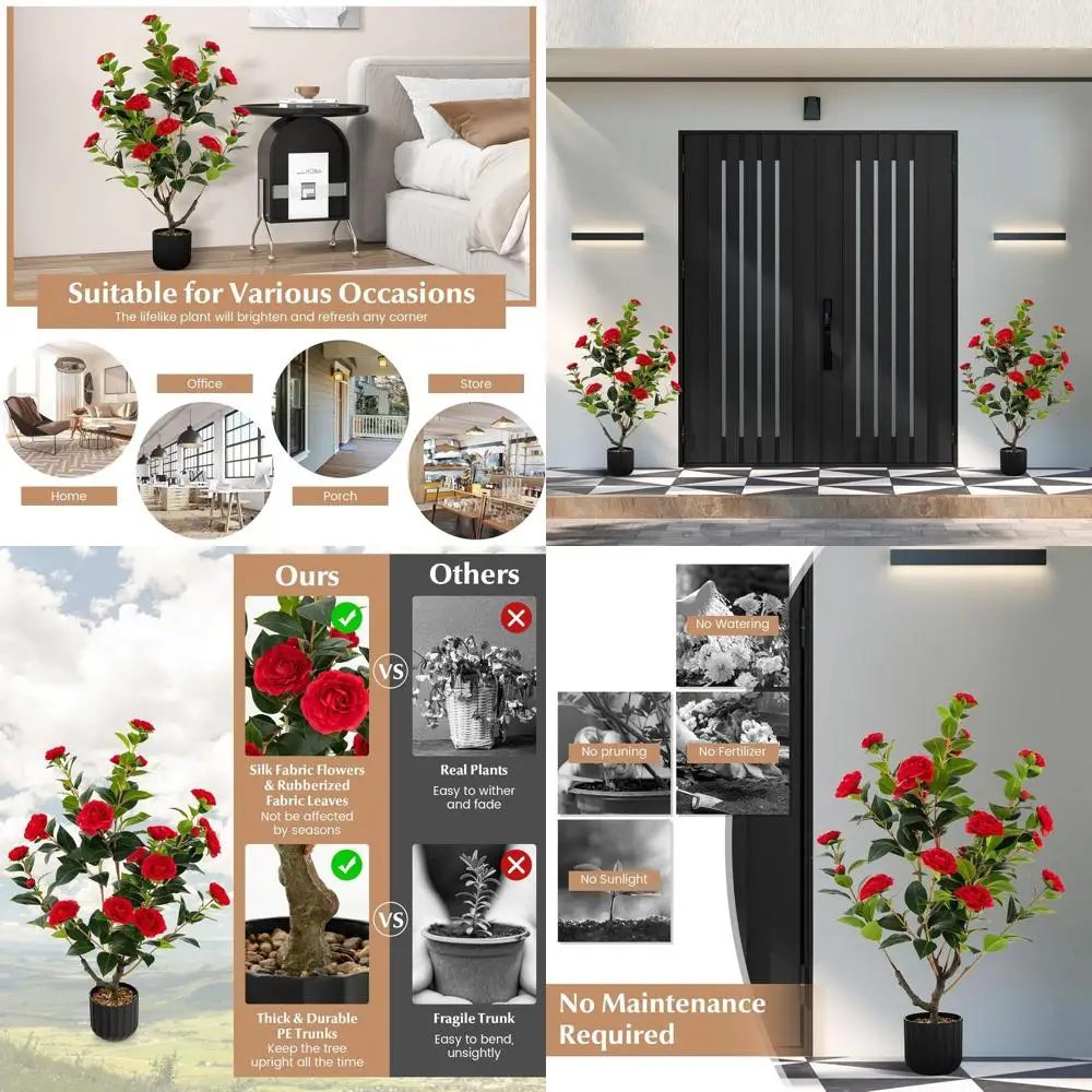 

Искусственное дерево камелии высотой 38 дюймов с 24 цветками в цементном горшке для декора интерьера