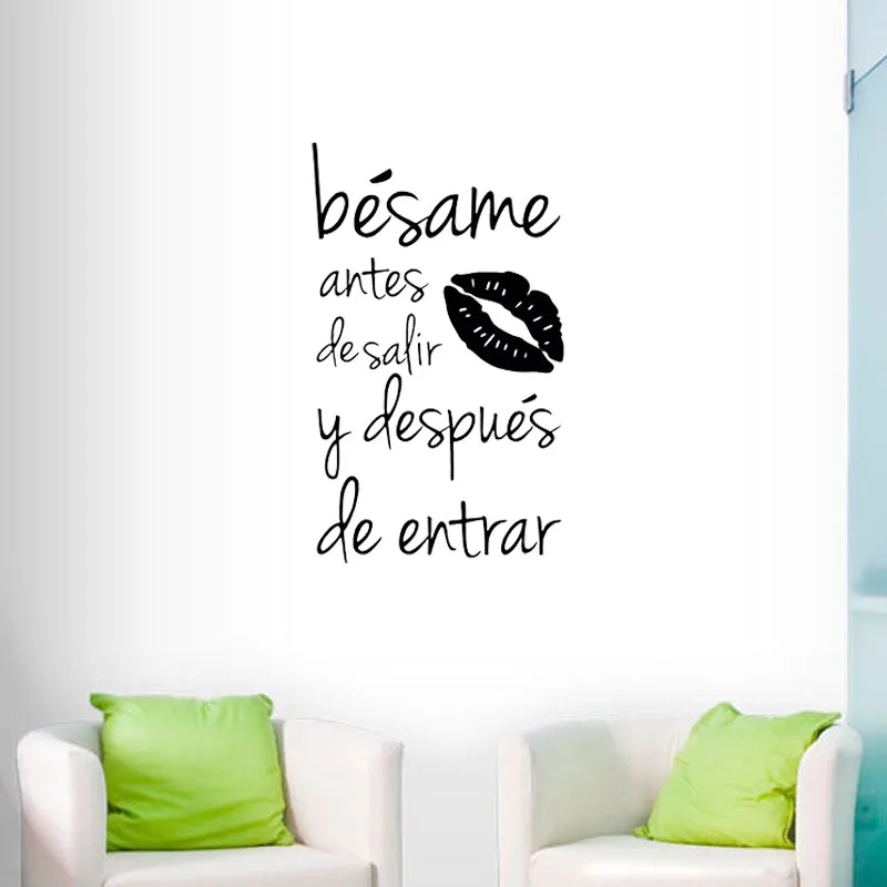 Besame Antes De Salir y Despues De Entrar Spanish Vinyl Wall Sticker Love Quotes Wall Decals Home Decor Bedroom Murals
