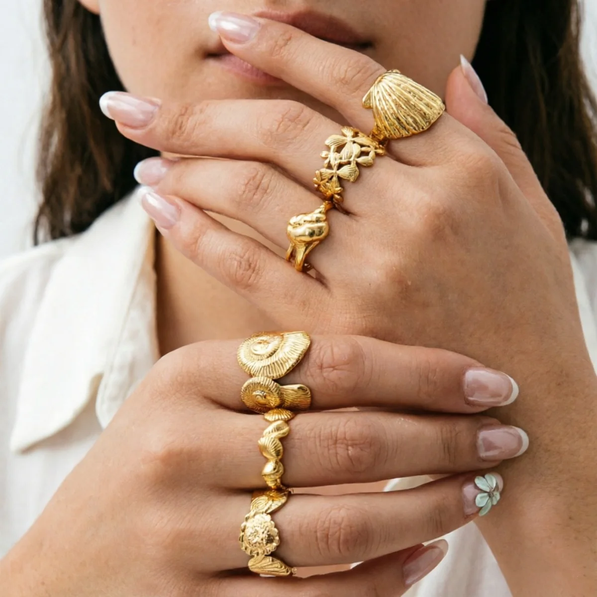 Edelstahlringe mit Muschel-, Krabben- und Blumenmotiven für Damen und Herren, Strand, Schmetterling, geometrischer Ring, Schmuck – Detail 8