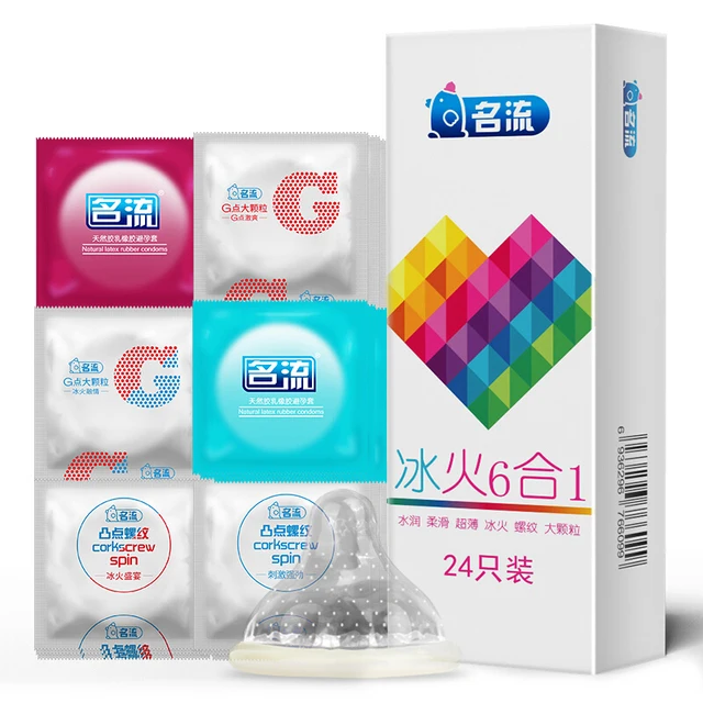 24/96PCS Ice Fire Condoms Sex Toys For Men Adult Penis Sleeve High Quality Six Kinds Condom Couple Contraception Sexy Supplies