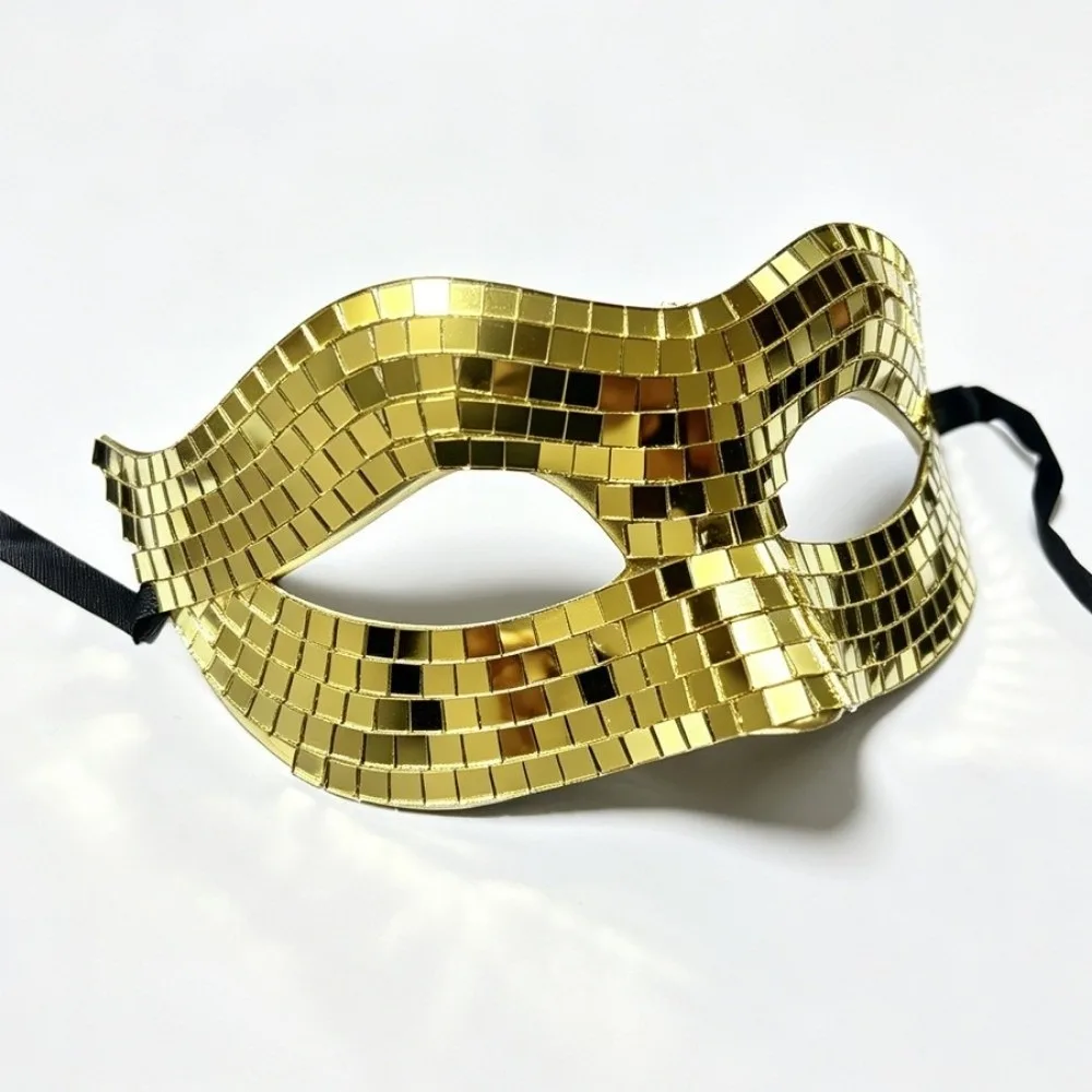 Sparkling Finish Disco Face Mask Glitter Texture Eye Covers Masquerade Mask Golden/ Silver Mirror Half Face Mask